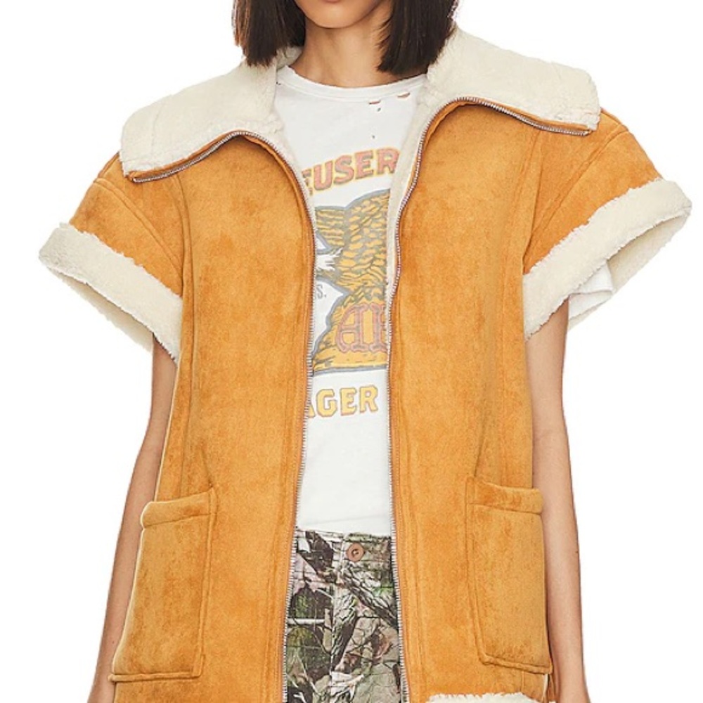 Women's Shearling-Lined Sleeveless Jacket - Orange
